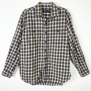 Faded Glory White & Olive Plaid Long Sleeve Button Up Shirt Size L